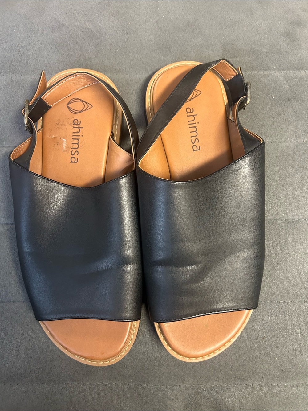 Ahimsa Black Vegan Sandals Heavy Duty Sole Size 9/40